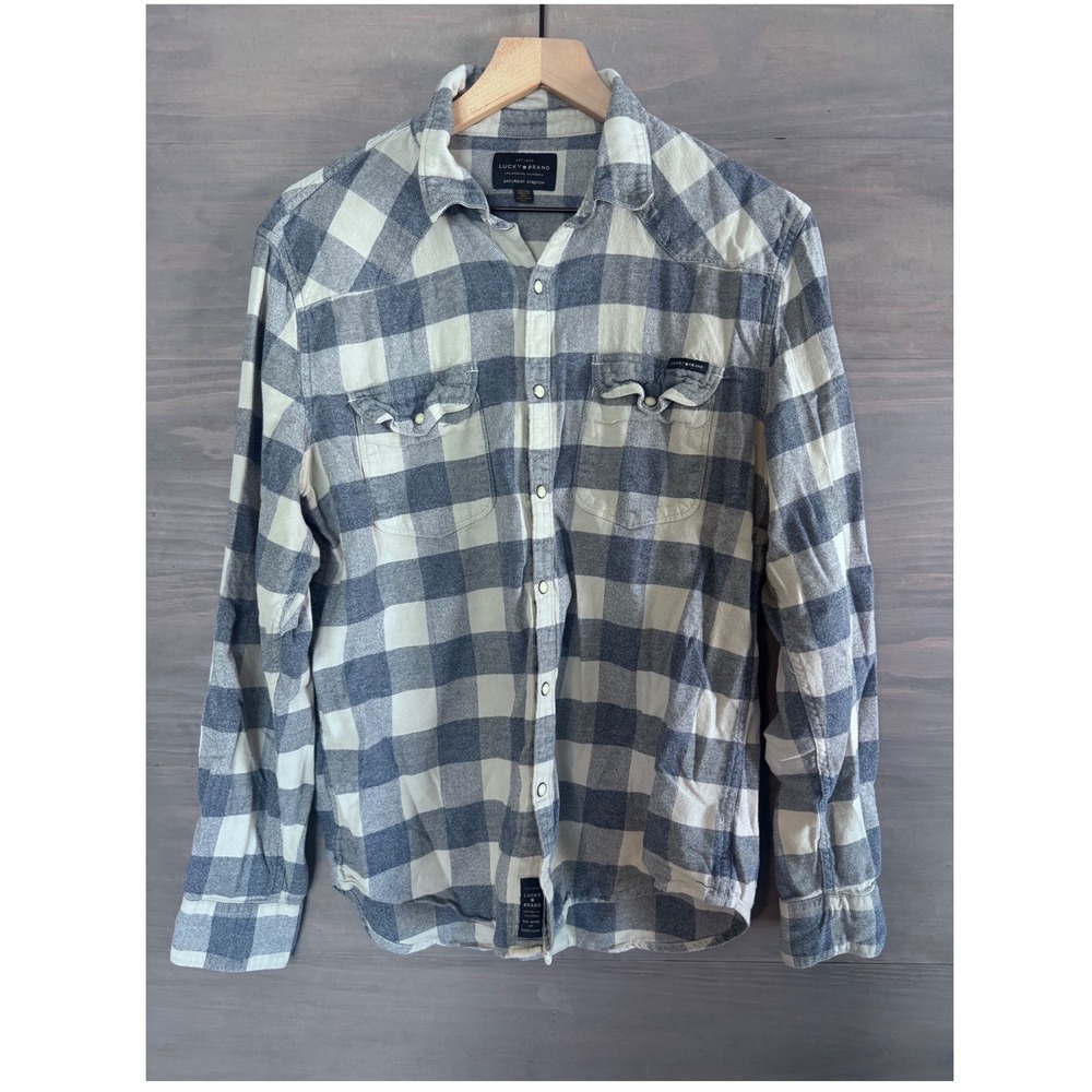 Lucky Brand Button Snap Flannel Size Medium Blue